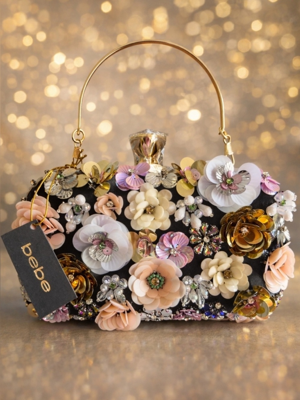 Bebe Black Multi Floral Clutch NEW - Picture 2 of 9
